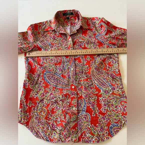 Ralph Lauren Women's printed blouse with 3/4 sleeves and button-down collar sz S - Picture 8 of 9